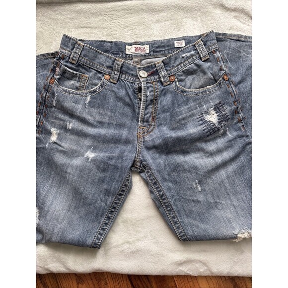 MEK Denim Jeans Boracay Bootcut Mens Distressed Embellished Medium Wash 32x32 - Picture 9 of 16
